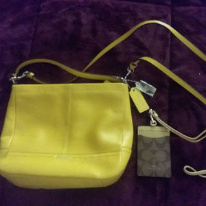 Coach Lemon Yellow Crossbody Leather Bag & Lanyard